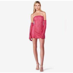 NWOT Miscreants London x Revolve Pink Lace Cupid Mini Dress W/ Gloves UK 8 US 4